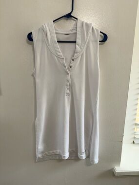 Oakley White Sleeveless Hooded Henley Tank Top